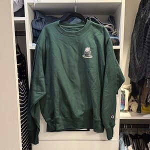 Champion Men's Dark Green Crewneck Sweatshirt with Small Chest Graphic